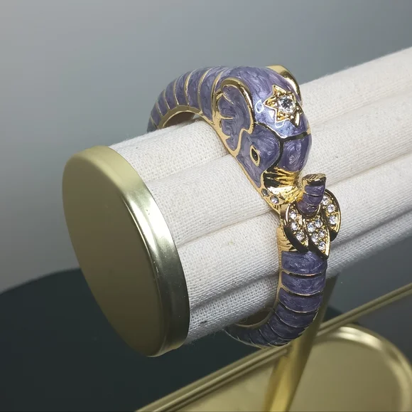 Purple/Gold Enamel Elephant Clamp Bracelet - Picture 2 of 6